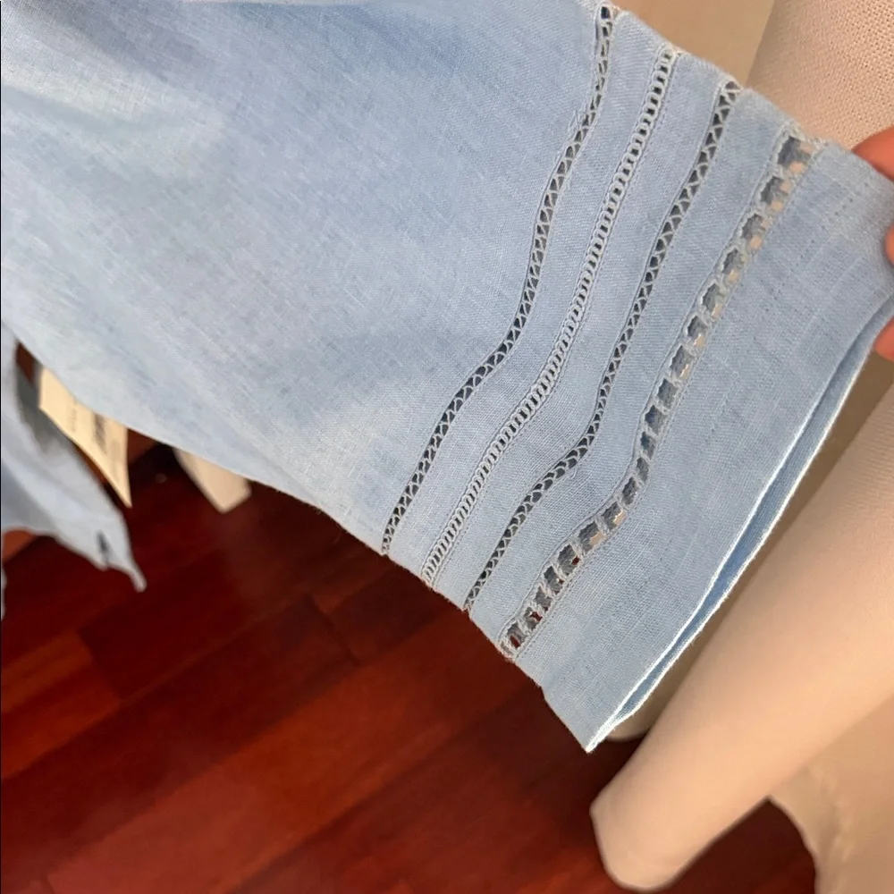 NWT LINEN BLEND Studio Works Blue Button Shirt 22W Coastal Grandmother Breezy - Picture 4 of 15